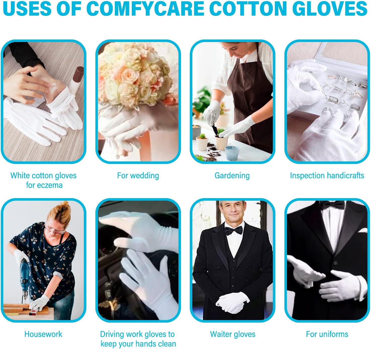 comfykare 30 Pairs L Cotton Gloves, White Cotton Gloves for Dry Hands, Moisturizing Gloves Eczema for Women Hand Spa and Coin Jewelry Inspection (100% Cotton) : Beauty & Personal Care