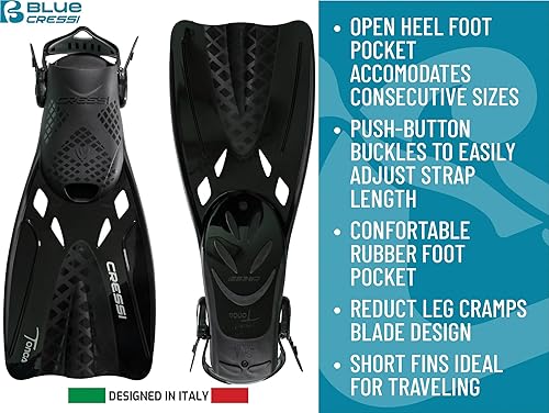 Miniatura 4 de Cressi Aletas de snorkel ajustables para adultos con hebillas ultra resistentes, muy ligeras, ideales para viajar - Tonga: diseñadas en Italia