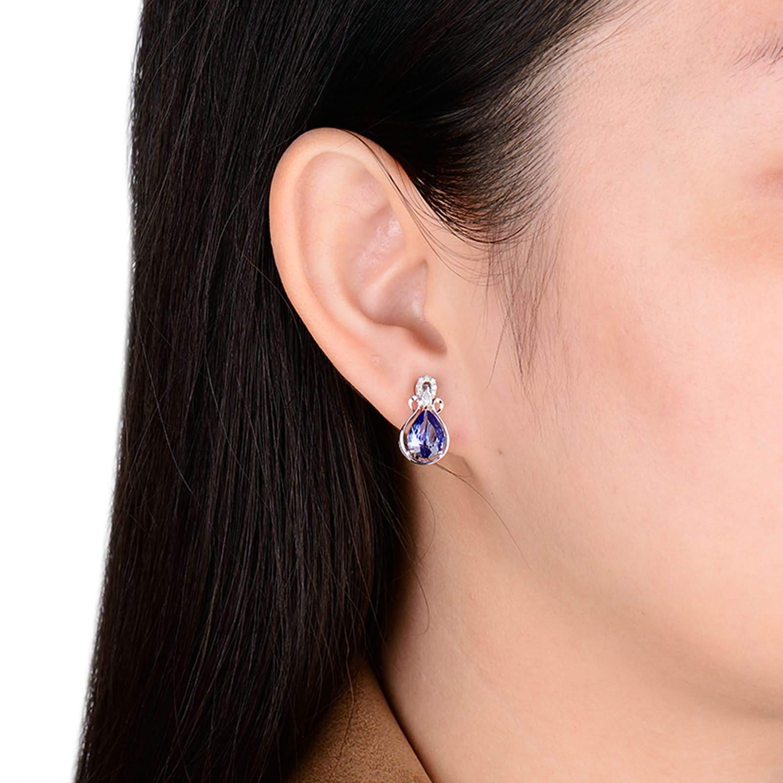 Epinki Weißgold 18K Ohrringe Mädchen, Unique Ohrschmuck mit Tansanit 2.79ct Blau, Geburtstag Geschenke für Frauen Mutter/Freundin, Weiß Gold Blau