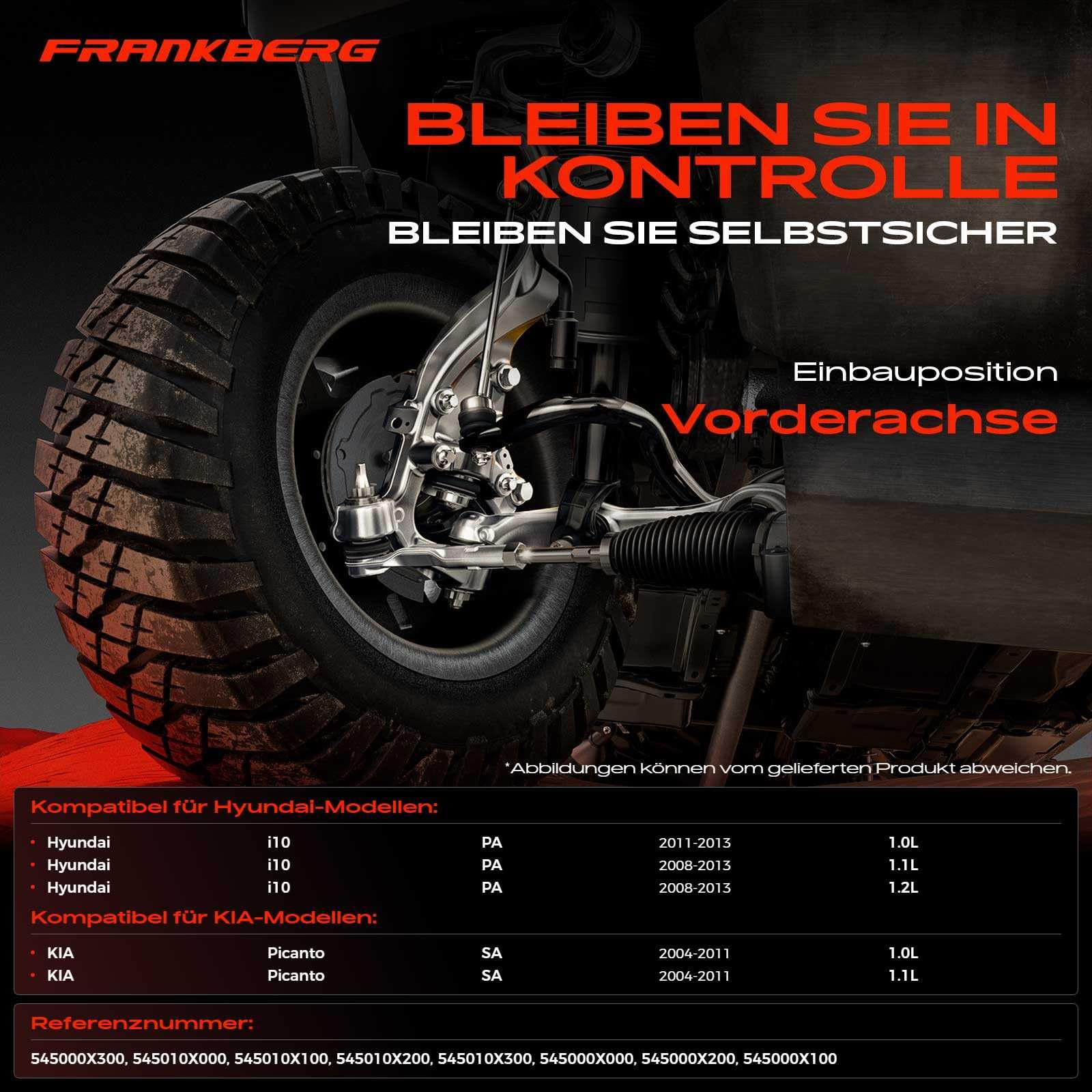 Frankberg 2x Querlenker Vorderachse Links Rechts Unten Kompatibel mit i10 PA 1.0L-1.2L 2008-2013 Picanto SA 1.1L 1.0L 2004-2011 Picanto BA 1.0L-1.1L 2005-2011 Replace# 545000X000