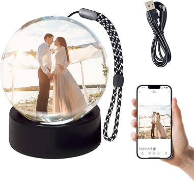 3D Memory Sphere Orb - Video Player, Wi-Fi Customizable Memory Ball Supports Photo and Video Upload, Crystal Ball Video Player for Valentines Day, Family Party, Graduation, Birthday Gift, Pink