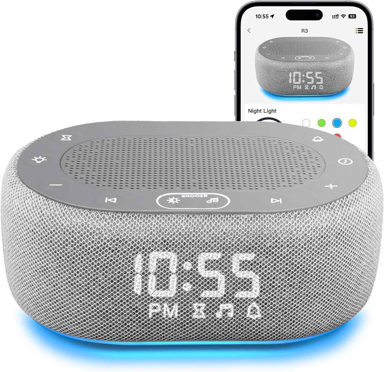 1Mii White Noise Sound Machine with Alarm Clock, Sound Machine for Sleep for Adults Baby, 30 Soothing Sounds, Smart App Controlled, Dimmable 7-Color Night Light, Sleeping Timer, 30 Volume Levels