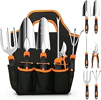 CHRYZTAL 7-Piece Stainless Steel Gardening Tool Set with Tote Bag - Heavy Duty, Non-Slip Grips, Ideal Gifts for Women Gardeners