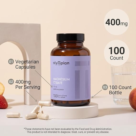 Olympian Labs Magnesium Citrate, 400mg 33 Servings, Support Healthy Nervous System, Muscle & Bone, 100 Capsules