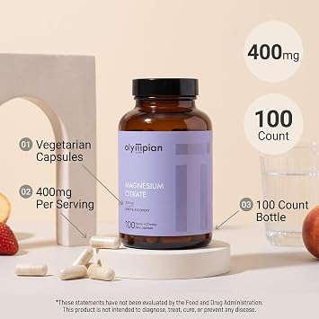 Olympian Labs Magnesium Citrate, 400mg 33 Servings, Support Healthy Nervous System, Muscle & Bone, 100 Capsules