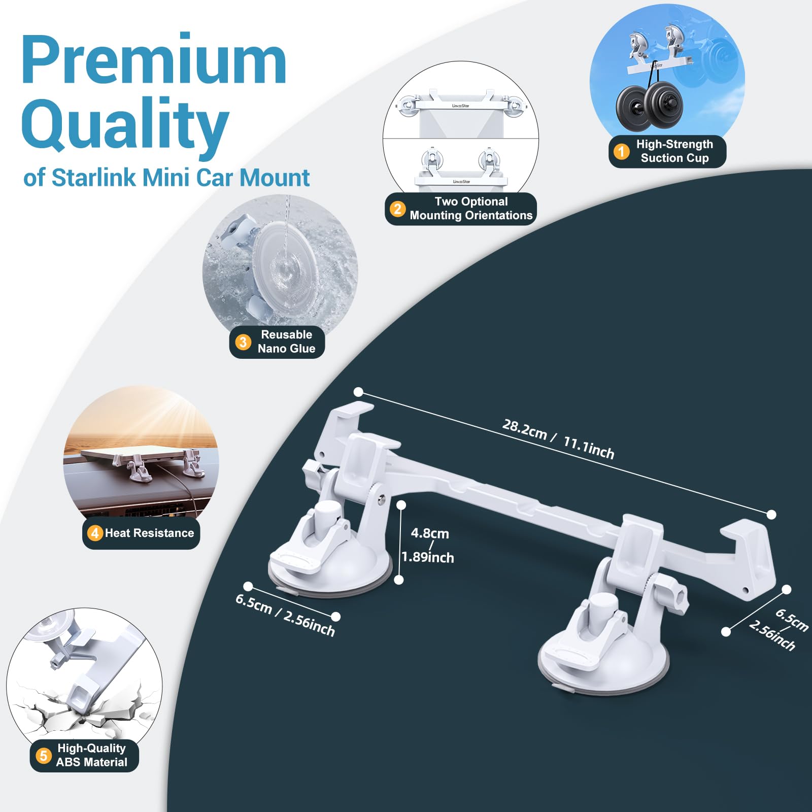 Starlink Mini Car Mount – Heavy-Duty Suction Mount For RVs, Boats, Cars, Windproof Up To 75mph