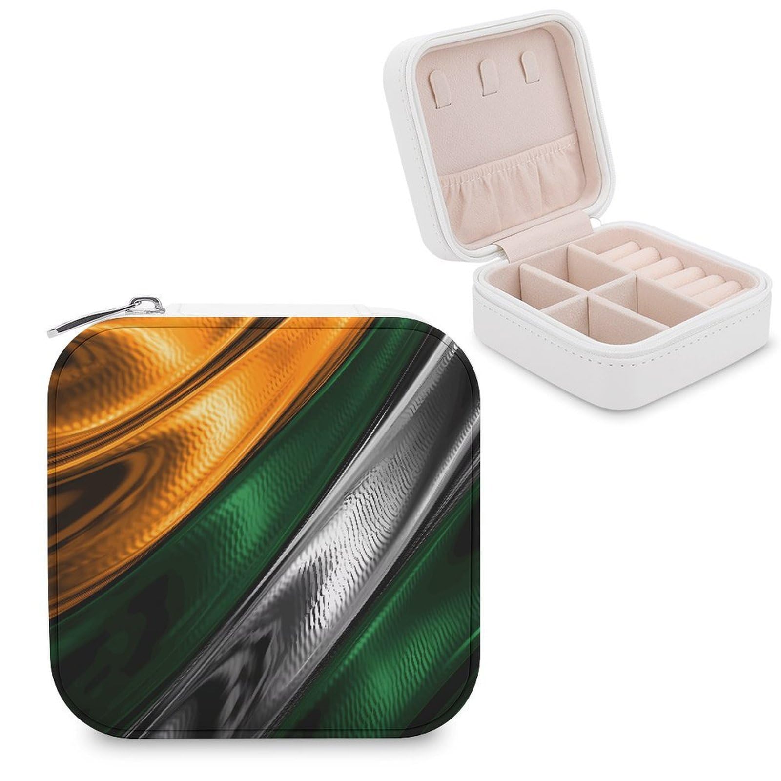VstaDank Metal Pattern Jewelry Box Portable Mini Travel Case Display Storage Holder Boxes PU Leather Small Jewelry Organizer for Women for Stud Earrings Rings Necklaces Bracelets