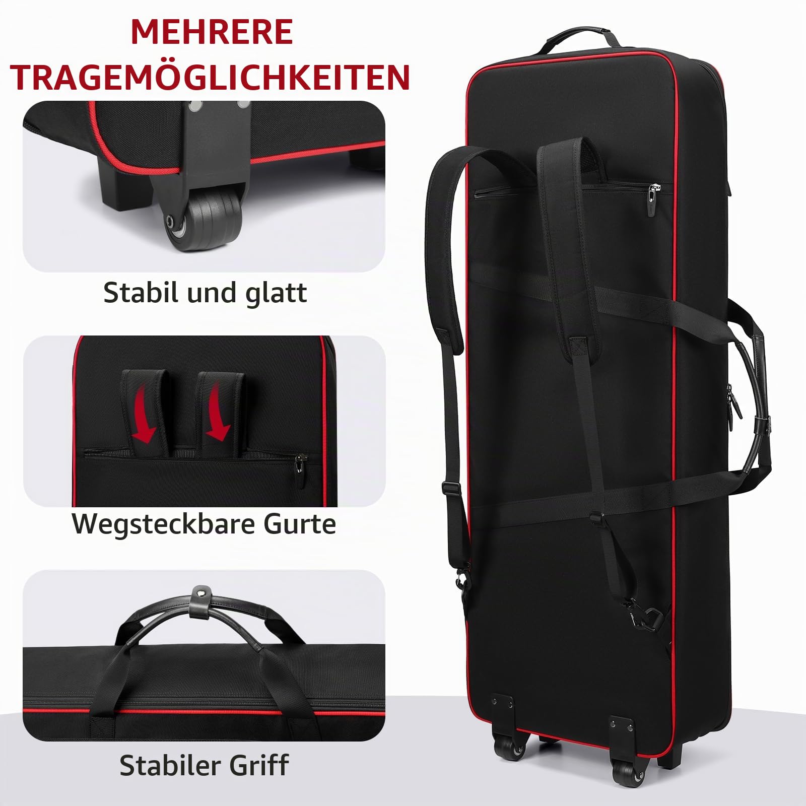 BOSSTIN 61-Tasten-Keyboard-Hülle mit Rollen, interne Größe: 106,7 x 36,8 x 15,2 cm, wasserdicht, gepolstert, Rolling Gigbag, Keyboard, Klaviertasche für 61 Tasten Klaviertastatur