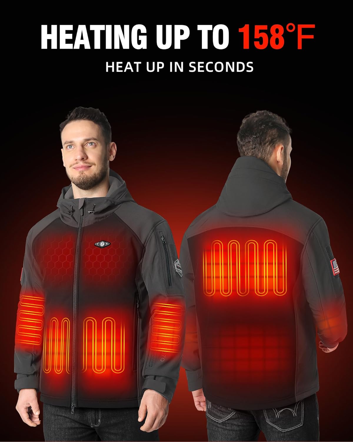 WASOTO Heated Jackets for Men with 9V 18400mAh Battery Pack Included Windproof Waterproof for Snowboarding