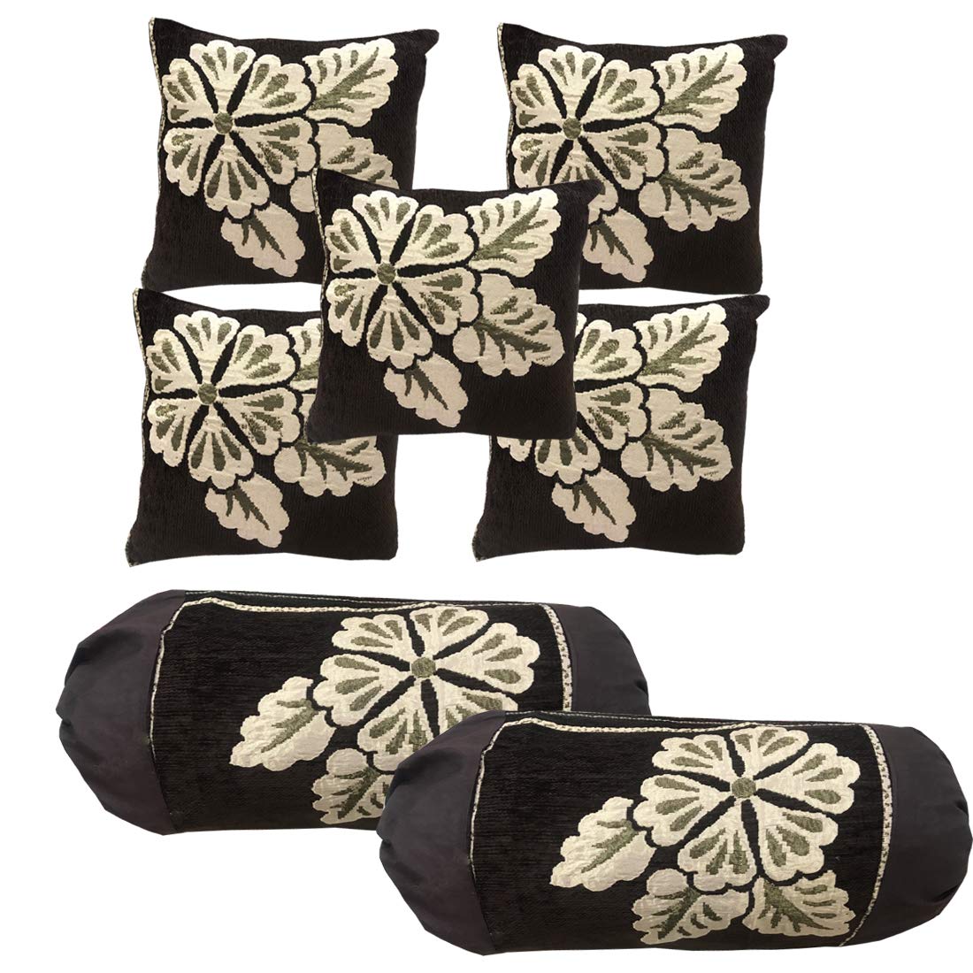 Tanya's Homes Chenille & Velvet 7 Pillow Covers Combo Set (5 Cushion