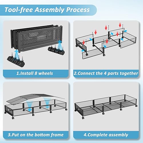 Miniatura 3 de Almacenamiento debajo de la cama de 47.2 pulgadas de largo, gran capacidad de almacenamiento debajo de la cama de 57.6 litros con ruedas, contenedor