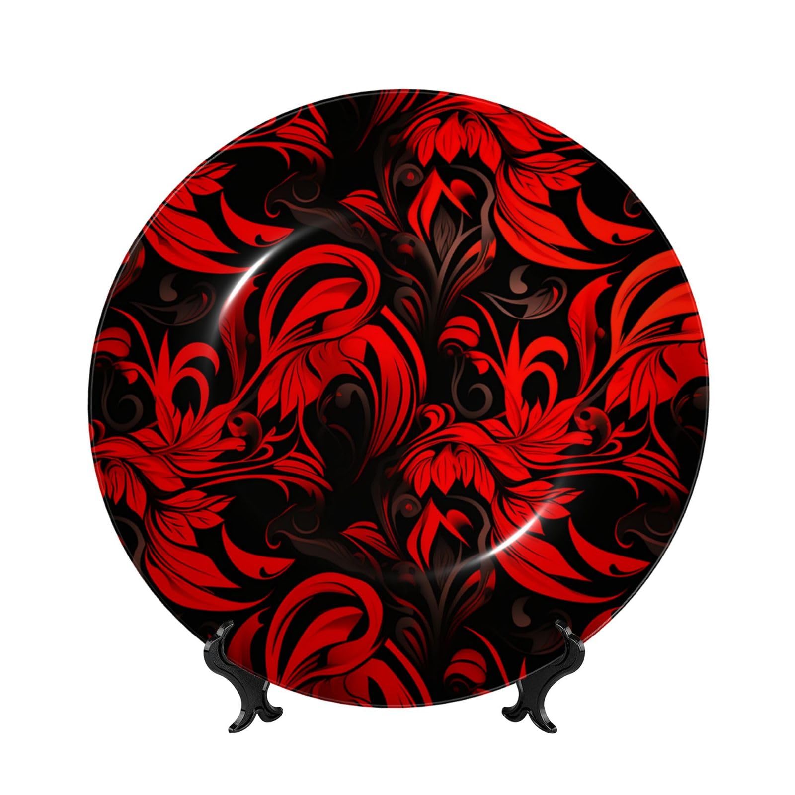 Assiette décorative en porcelaine rouge et noir, cadeau artisanal idéal