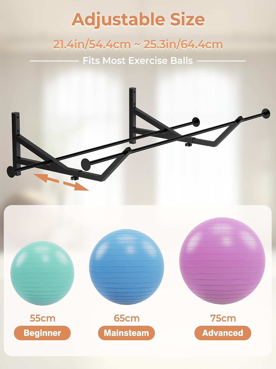 1 Pack Large Exercise Yoga Ball Holder Wall Mount, Adjustable Rack