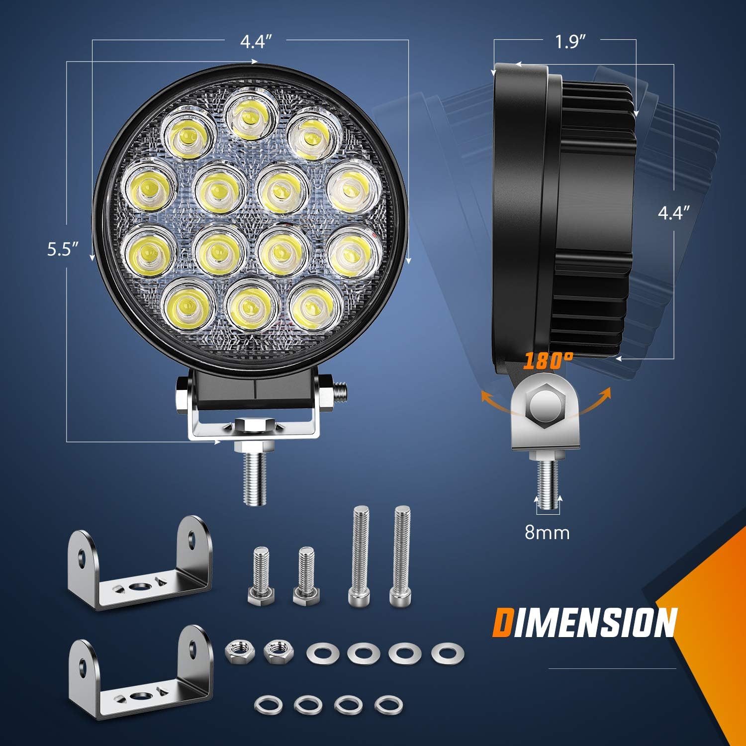 Nilight LED Pods 2Pcs 4.5Inch 42W 4200LM Round Flood Light Off Road Fog Lights Driving Roof LED Light Bar Work Light for ATV UTV SUV Truck Boat (15017C-B)
