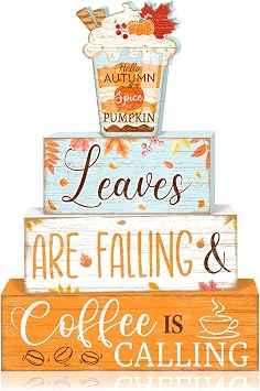 Britimes Fall Pumpkin Tiered Tray Decor Set, 4 Pack, Wooden Table Sign