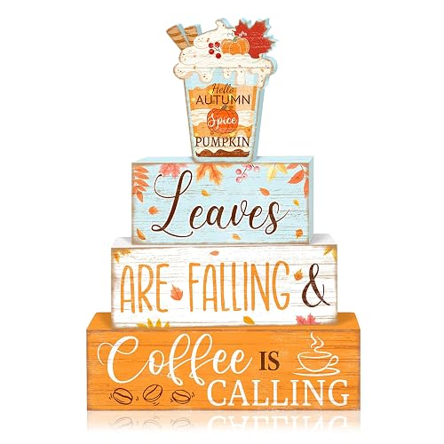 Britimes Fall Pumpkin Tiered Tray Decor Set, 4 Pack, Wooden