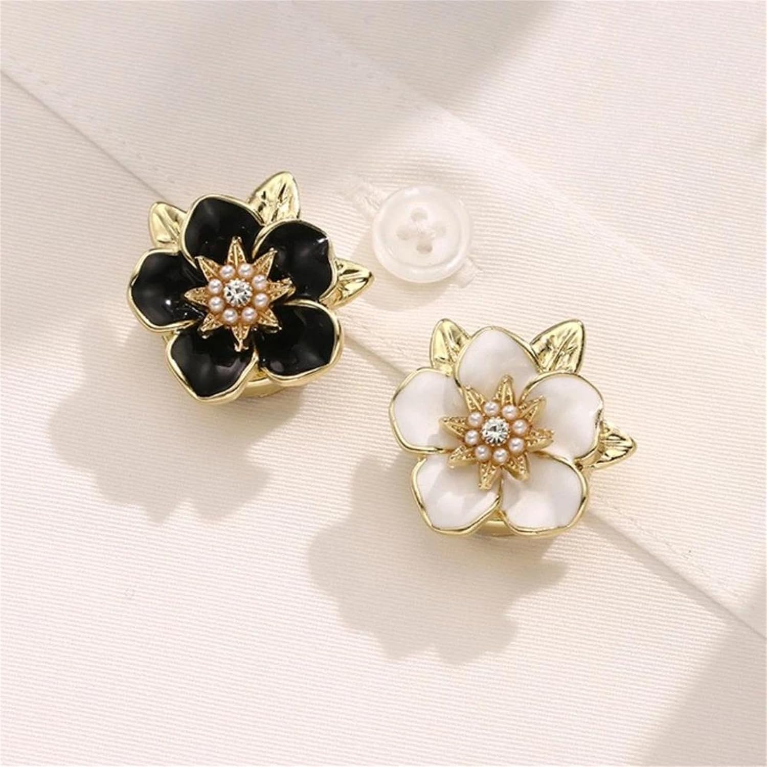 Women’S Alloy Rose Flower Button Covers Simulated Pearl Enamel Elegant Shirt Decorative Accessory for Jewelry