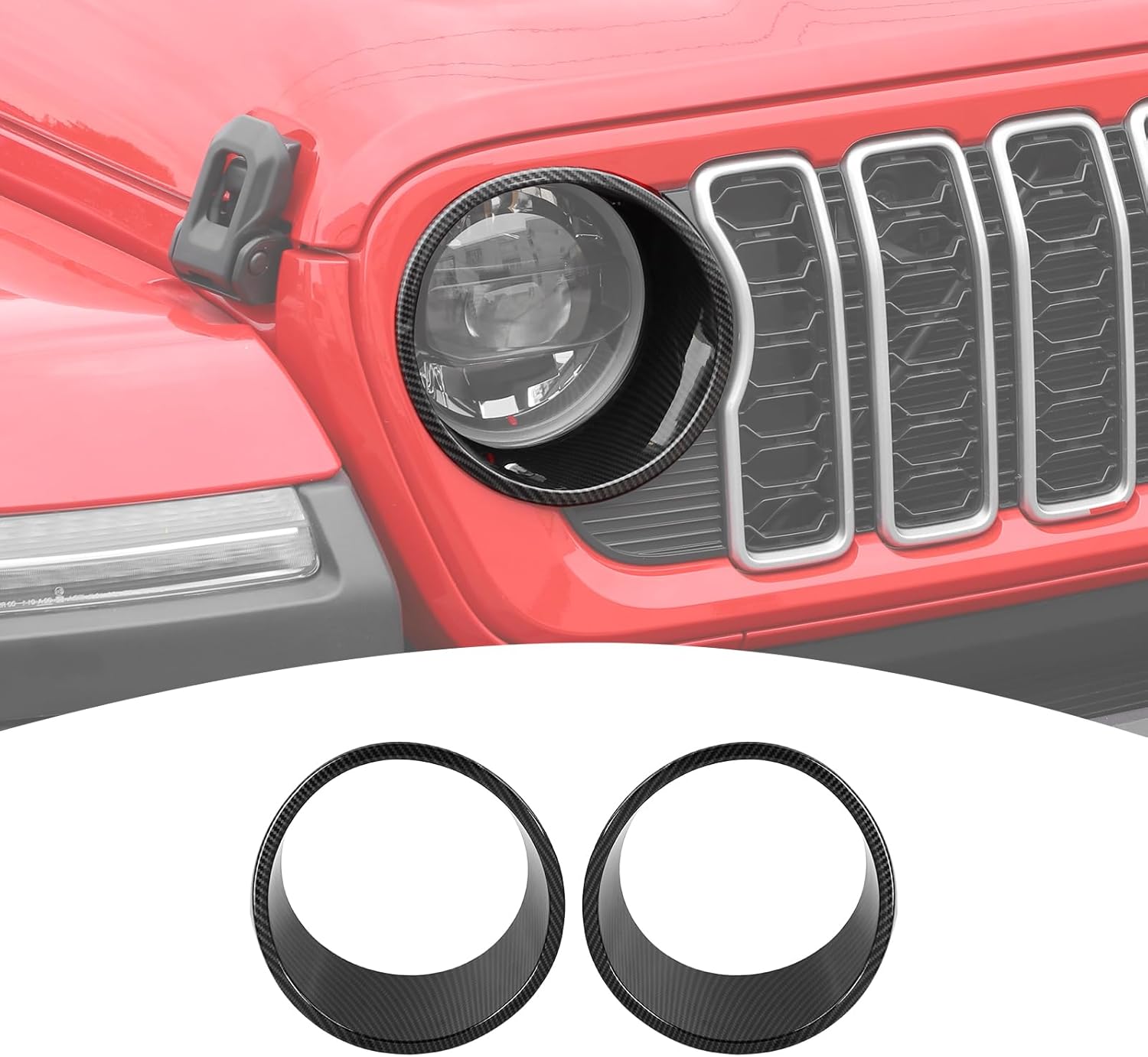 Headlight Trim Cover for Jeep Wrangler JL JLU Gladiator JT 2024 2025-Present Black Carbon Fiber Grain Exterior Accessories 2 pcs