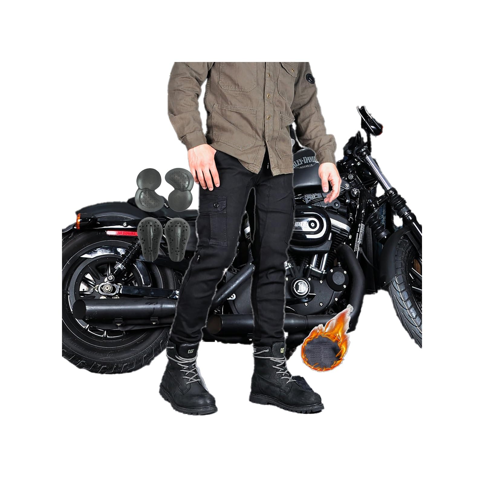 Jeans Da Equitazione Invernali Antivento, Pantaloni Da Moto | Pantaloni Da Moto Foderati In Pile Termico Con Armatura for Ginocchia E Fianchi Certificata CE