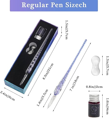 Miniatura 2 de Luxiv - Juego de bolígrafos de tinta de vidrio, bolígrafo de inmersión de vidrio con tinta y soporte para bolígrafo, bolígrafos de vidrio de cristal