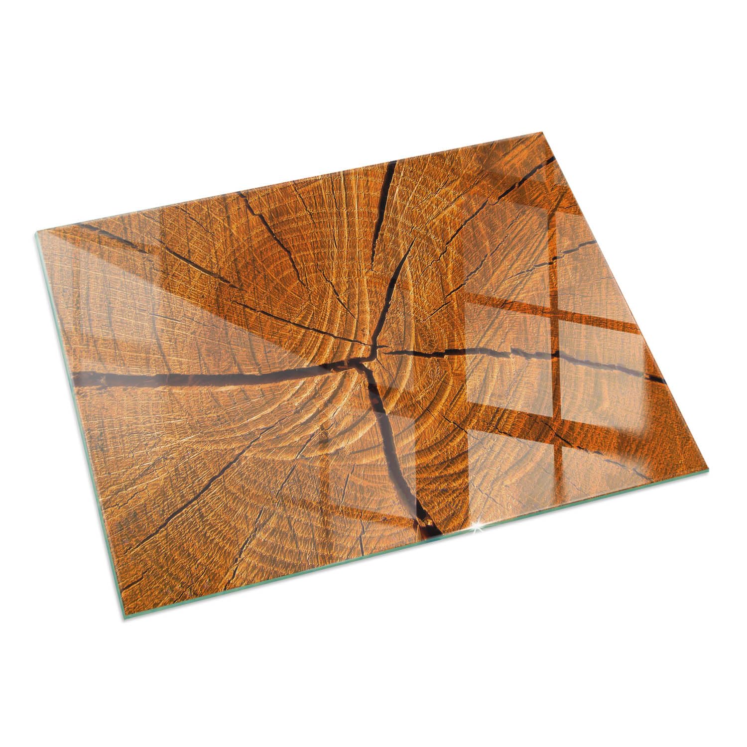 Verre Trempé pour Cheminée 60x40 cm Imprimé Élégant Protecteur de Sol Plaque de Protection Contre Les Étincelles Rectangulaire pour Poêle Résistant à la Chaleur - Grain de Bois en Coupe transversale