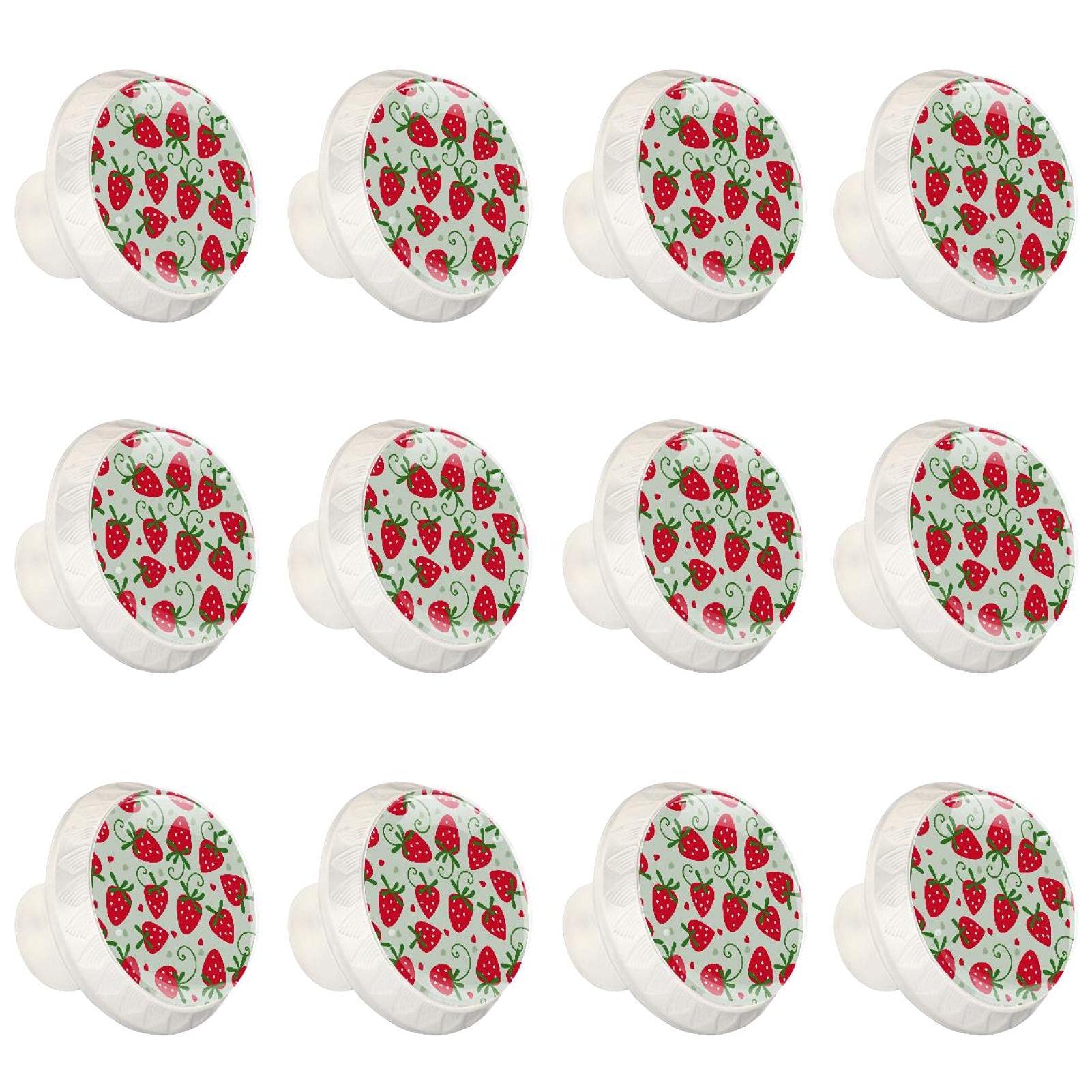 Boutons d'armoires de cuisine ronds en lot de 12 poignées fraise rouge