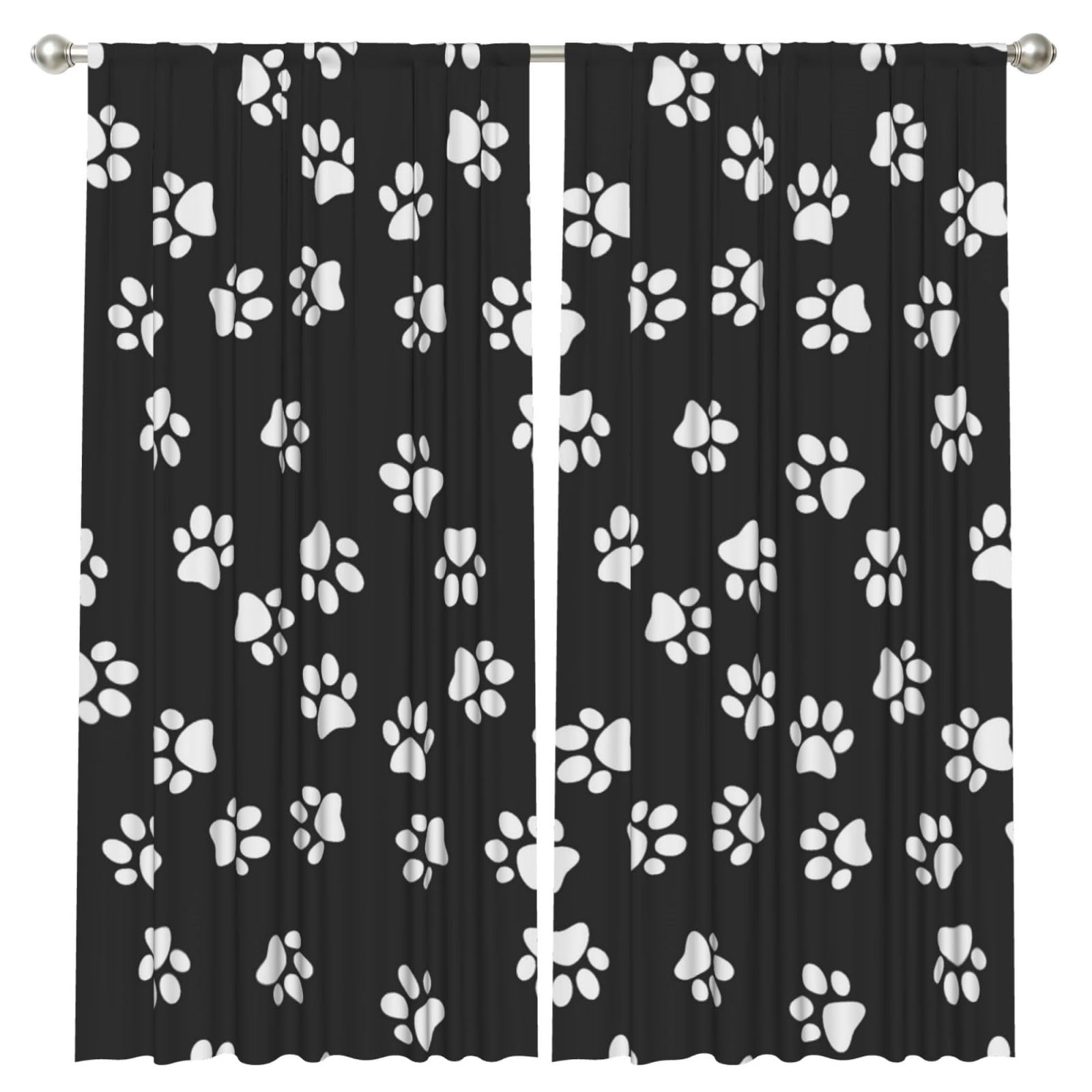 InOmak Dog Paw Print, 2 Panels Window Curtains 52 x 84 Inch Blackout Curtains for Living Room Bedroom