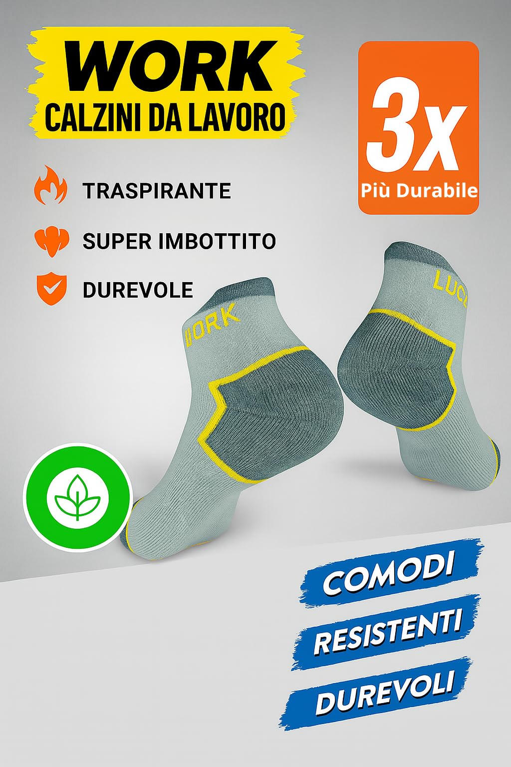 PS PROUTHS Calze da Lavoro Uomo Estivi, Calzini da Lavoro Donna Estivi, 95% Cotone, Imbottitura extra morbida e confortevole, calzini resistenti e durevoli ideali per scarponi da lavoro.