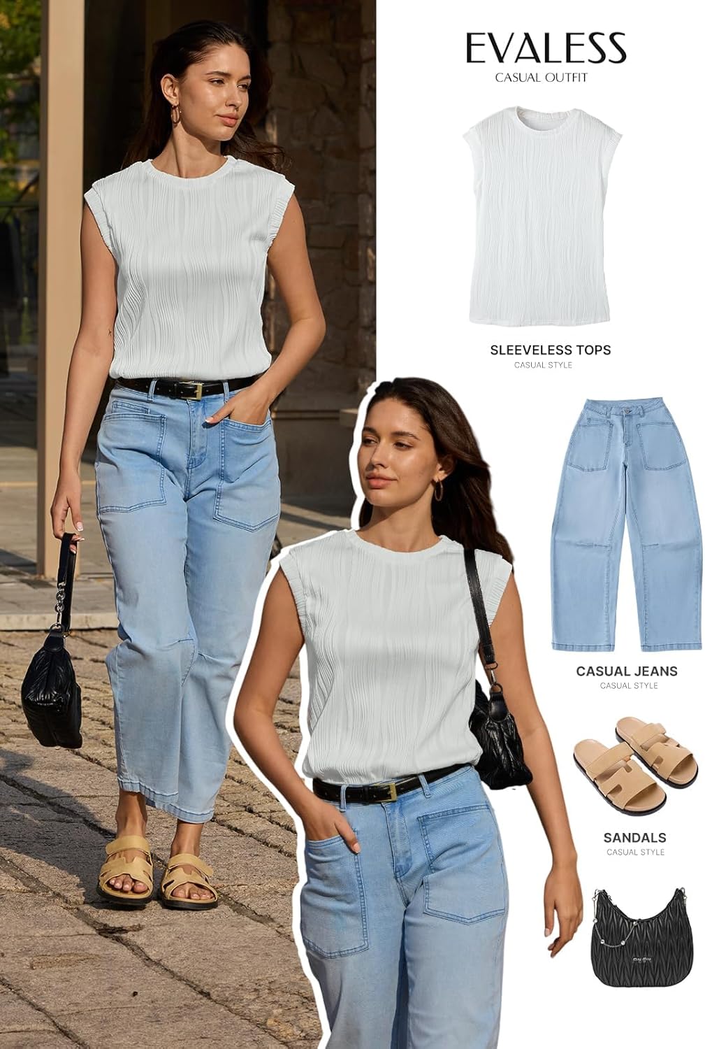 EVALESS Womens Short Sleeve Textured Tops Crewneck Knit Solid Loose Casual Basic T Shirts Tee Blouses - Image 4