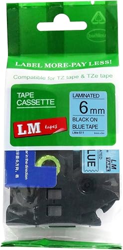 Paquete de 1 unidad LM Tapes LMe511 Premium de 1/4 de pulgada con impresión negra en etiqueta azul compatible con Brother TZe-511 P-Touch, incluye
