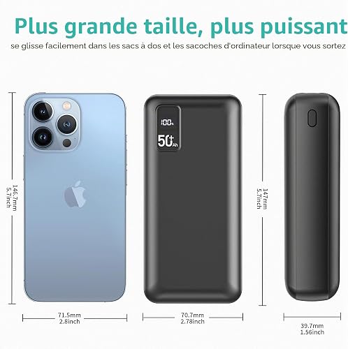 Batterie Externe Charge Rapide Power Bank 50000mAh 22.5 W PD3.0 QC4.0 Chargeur Portable USB C avec 3 Sorties & 2 Entrées Powerbank pour iPhone Samsung Huawei Xiaomi - 7