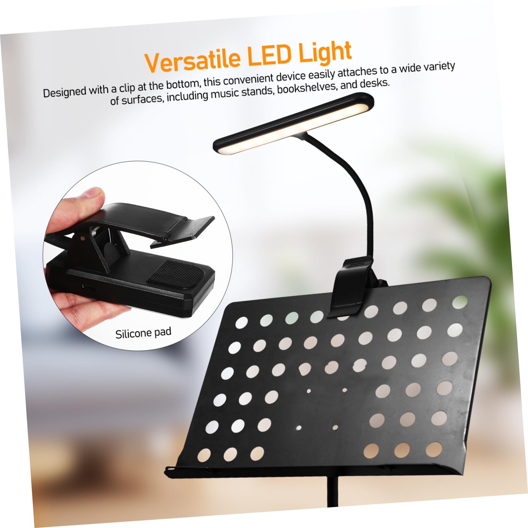 Beaupretty Lámpara LED Recargable Clip para Piano Vertical, Luz Musical Pantalla de Energía y Batería Larga Duración, Luz de Lectura Portátil para Libros y Partituras