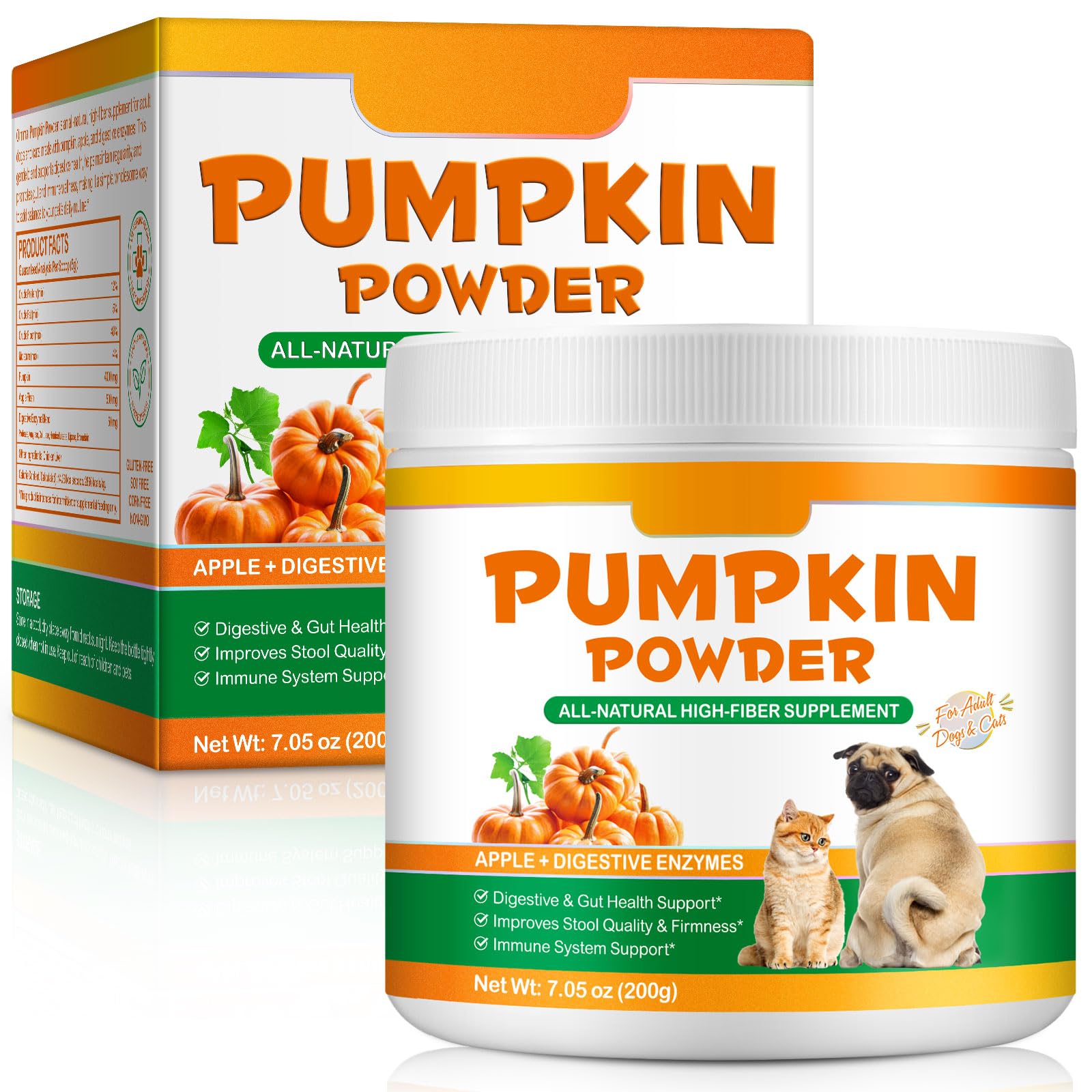 Pumpkin for Dogs and Cats, Organic Powder Pumpkin Puree Dog Food Toppers, Helps with Digestion, Nutrient Absorption, Diarrhea, Constipation & Upset Stomach, 200g