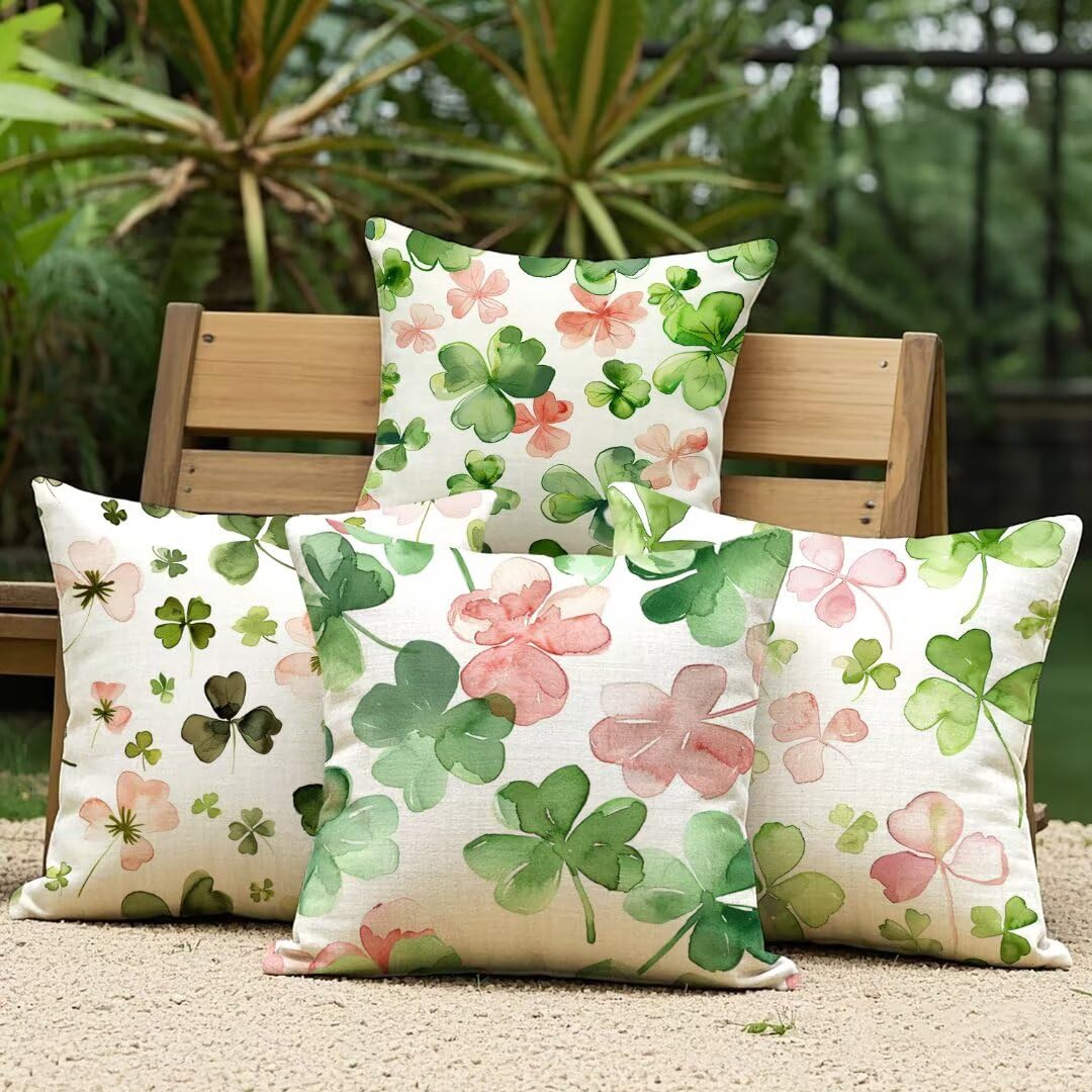 Fundas Cojines 50x50 cm Exterior Cojines Afortunado Fundas de Almohada Juego de 4, Cuadrados Funda Cojin Verde Almohadas con Cremallera Invisible, Sofa Cama Decorativos para Hogar, Jardín, Salón Ym593