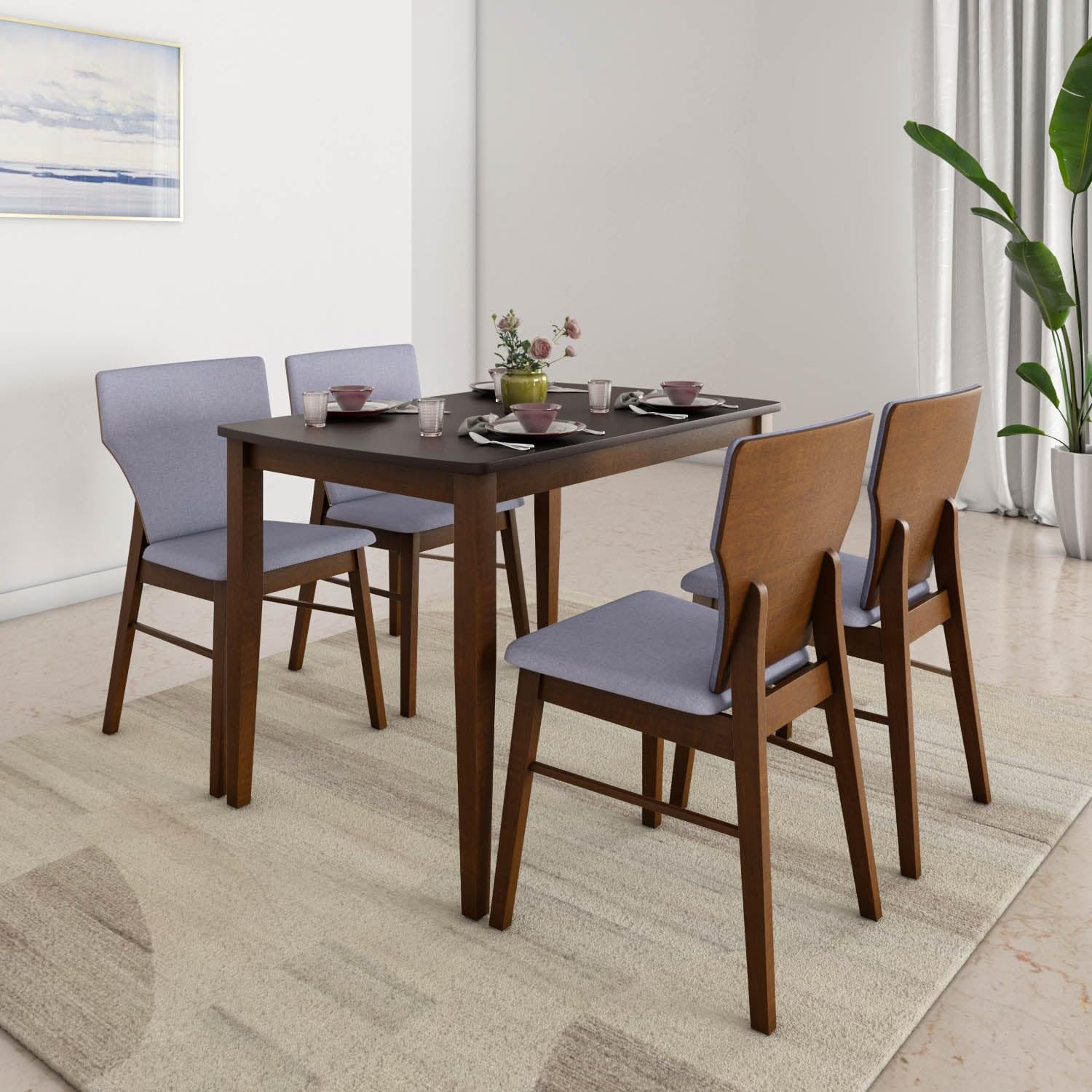 Nilkamal Kylo 4-Seater Dining Table Set with 4 Chairs |Rubberwood Build with Engineered Wood Support |Cushioned Seat with Soft Polyester Upholstery|Melamine Finish|Rio Brown-image-13