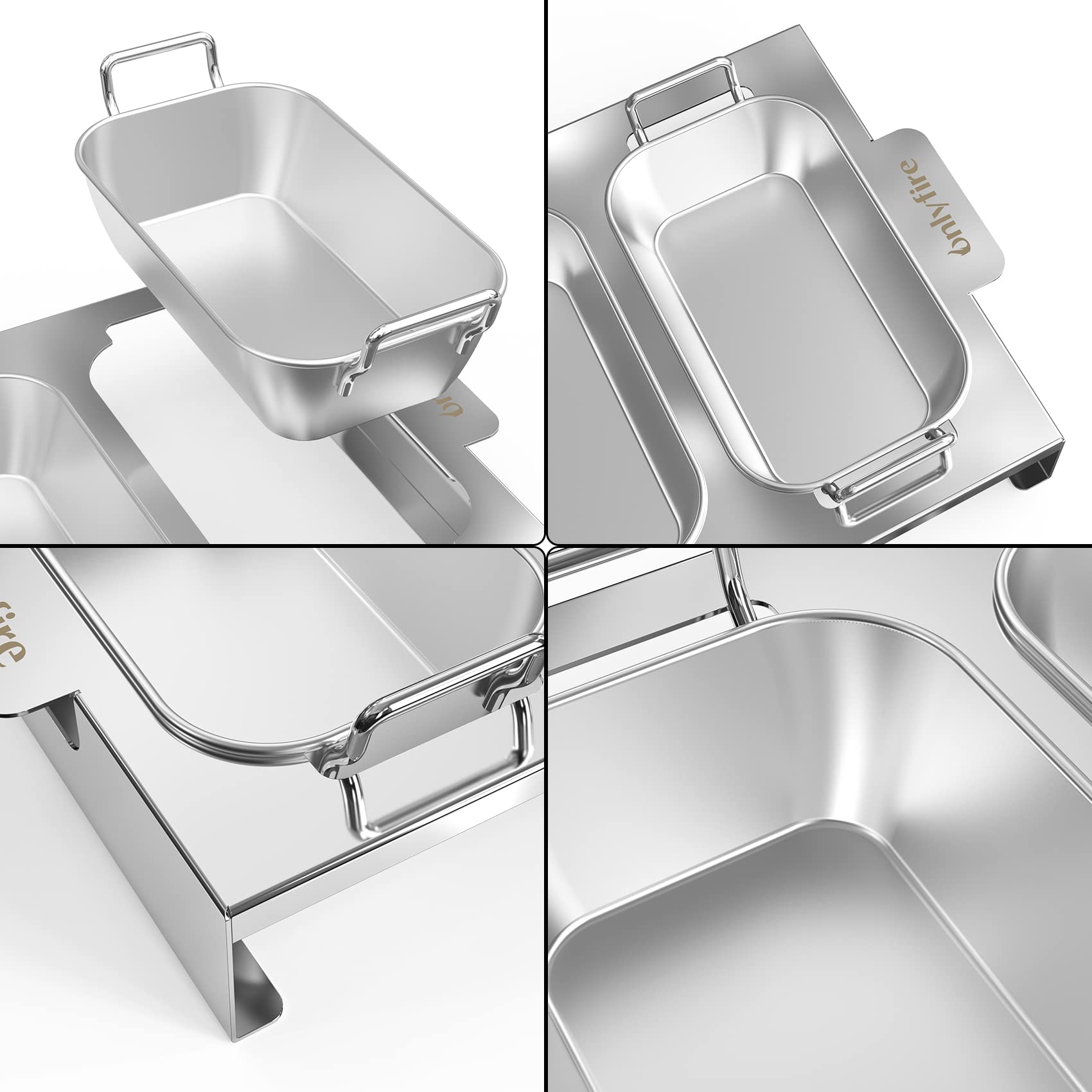 Onlyfire 3er Set Edelstahl Grillpfännchen für Gasgrill BBQ Grillschalen mit Griff und Ständer