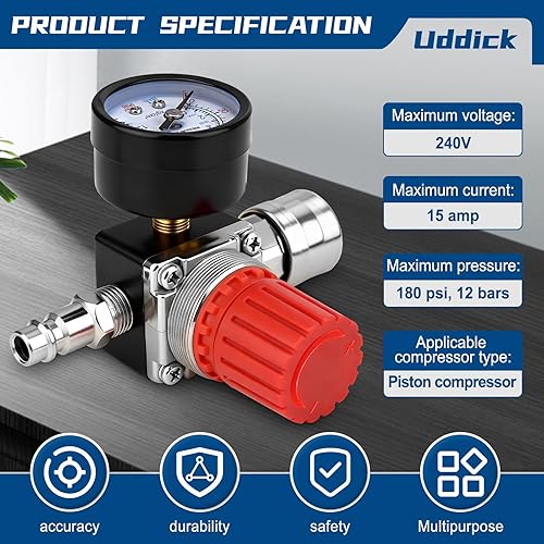 Miniatura 5 de Regulador de presión del compresor de aire 14 "Válvula de expansión neumática, válvula de control de presión con conexión 180psi 12bar (válvula de