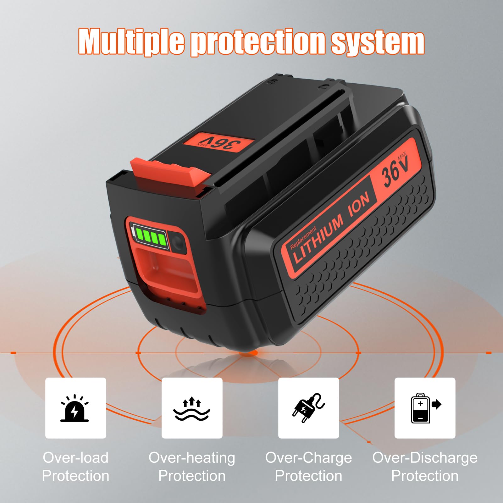 Batería de Recambio para Black Decker 36V 2,5 Ah LBX2040 BL20362 LBX36