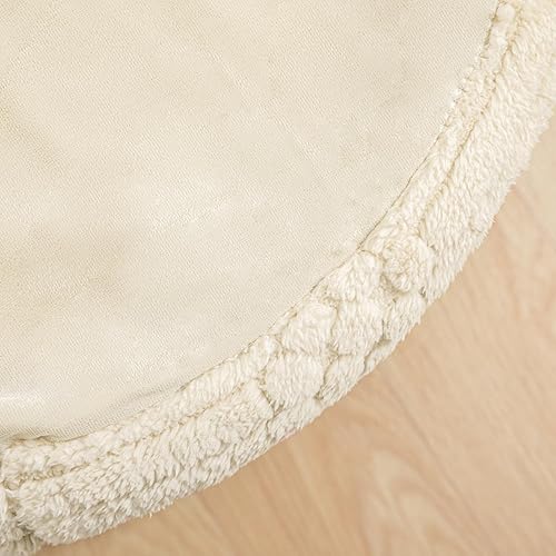 Miniatura 8 de Asuprui Puf otomano reposapiés – Taburete redondo de espuma todo en uno de felpa para un descanso acogedor, puf de piso y decoración elegante (lino)