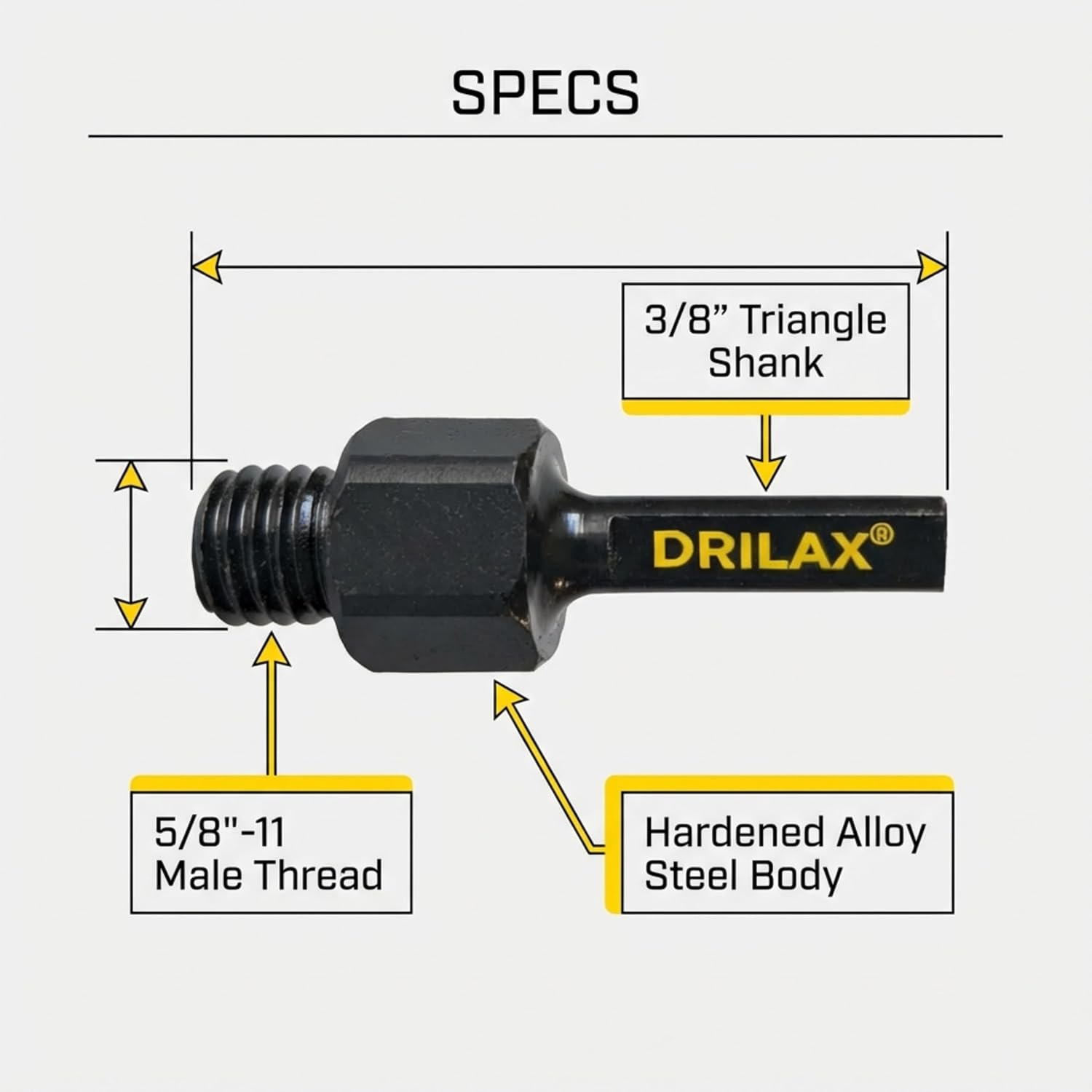 Drilax 5/8"-11 to 3/8" Drill Adapter – Converts Angle Grinder Accessories to Standard Cordless Drills | for Diamond Hole Saws, Grinding Cups & Polishing Pads