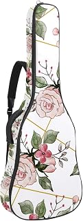Bolsa para guitarra impermeable con cremallera, suave para guitarra, bajo, acústico y clásica, bolsa para guitarra eléctrica, color rosa, acuarela floral, fondo rosa