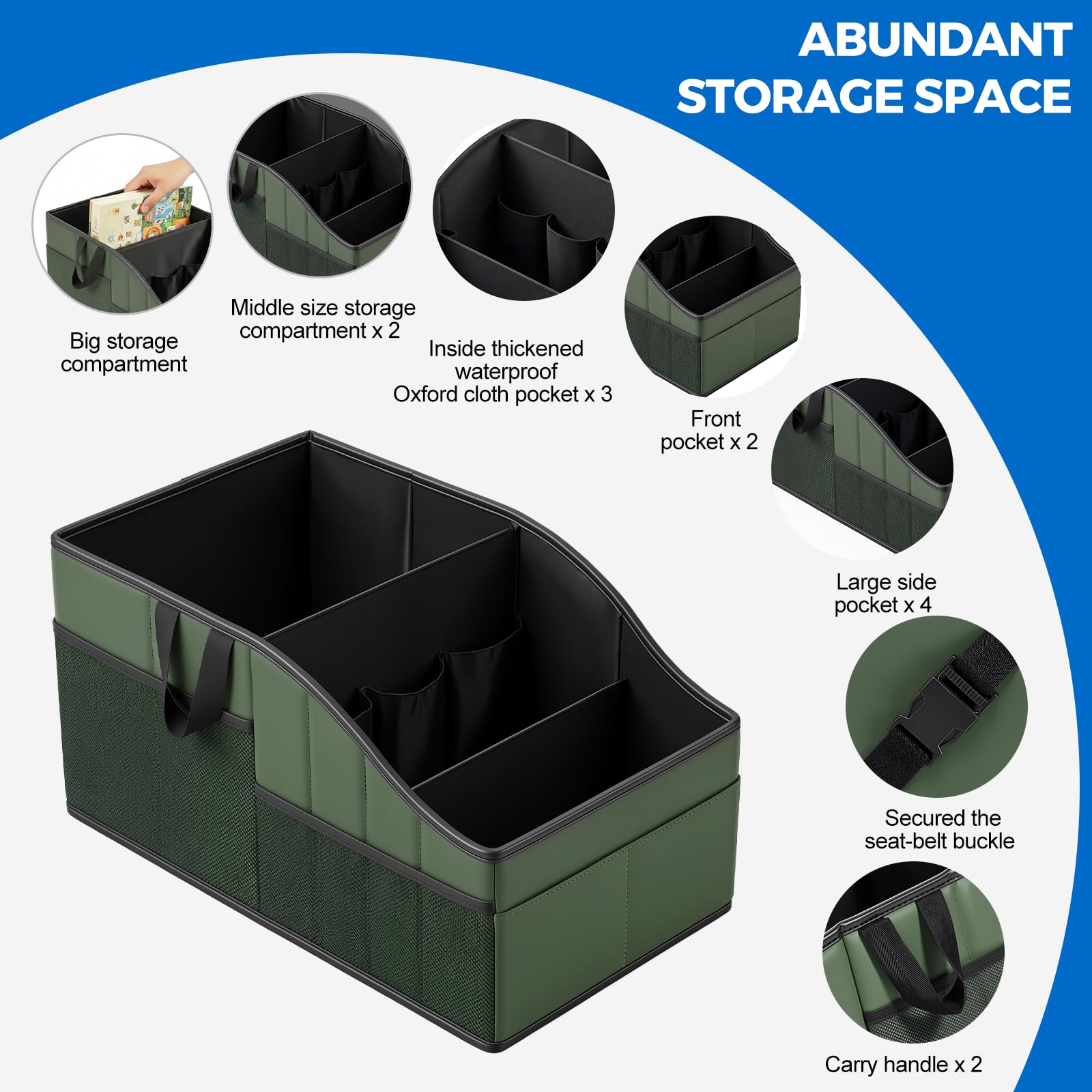 WHHMK Organizer per sedile posteriore dell'auto, in pelle robusta, con portata di 10 kg di peso, organizer per sedile anteriore, organizer da pavimento e portaoggetti utilizzato per SUV, camion