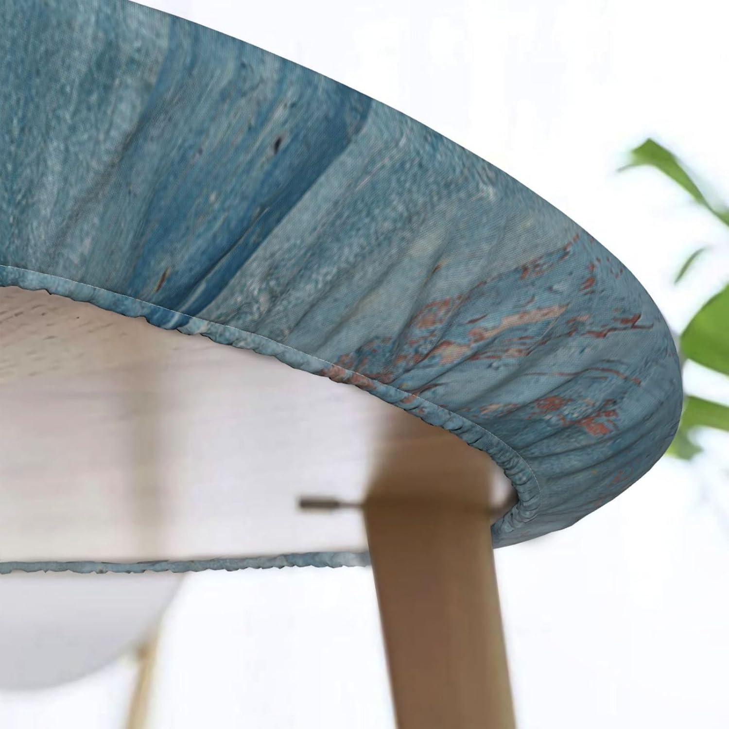 Round Fitted Table Cover Blue Wood Background Stretch Tablecloth with Elastic Edged for Dining Picnic Patio, Fit for Diameter 56.2"-60.1" Round Table