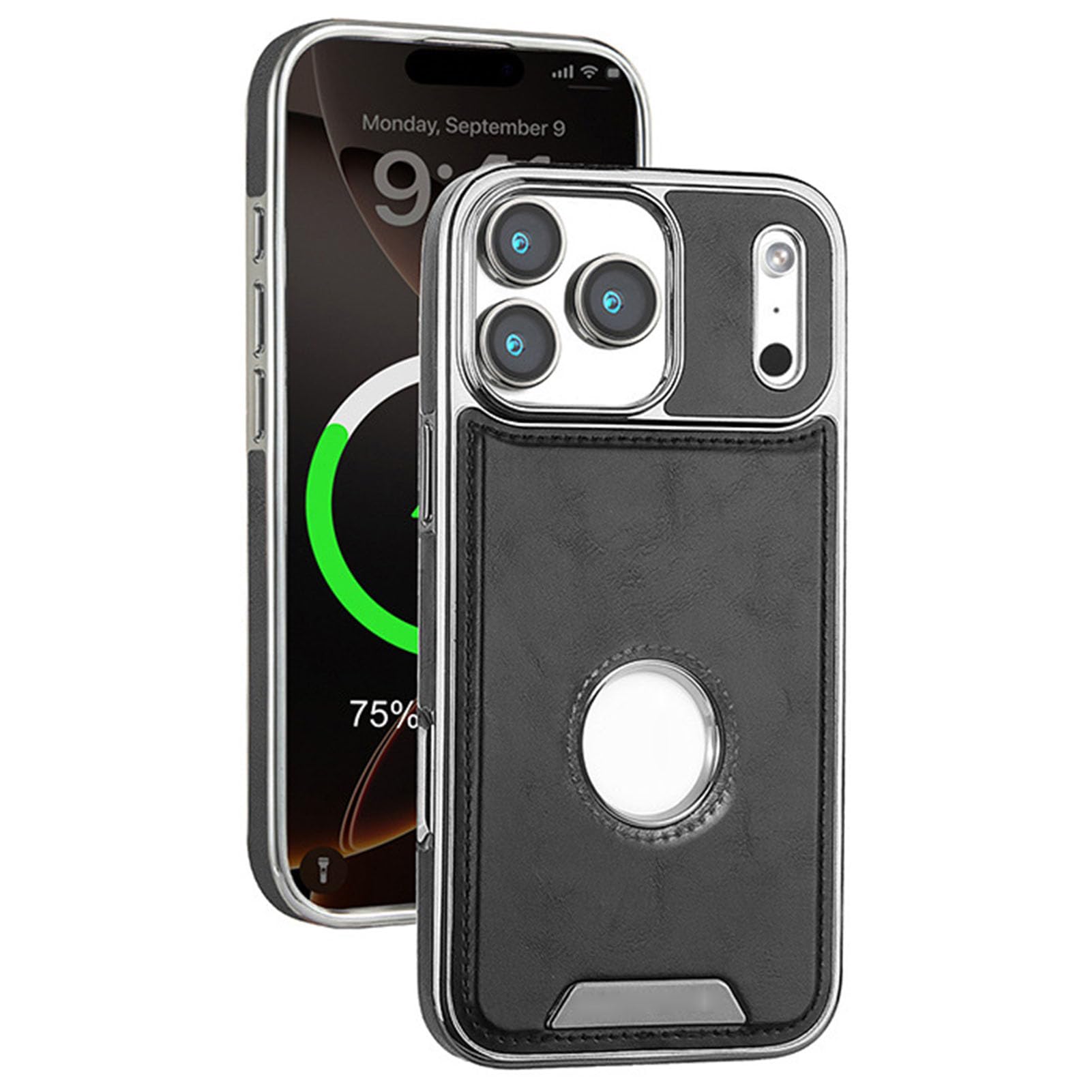 Skórzane etui do iPhone 17 Pro Max / 17 Pro / Air/17, wizualne logo, ochrona przed odgromami, silikonowe, miękkie krawędzie, etui ochronne, czarne, Air