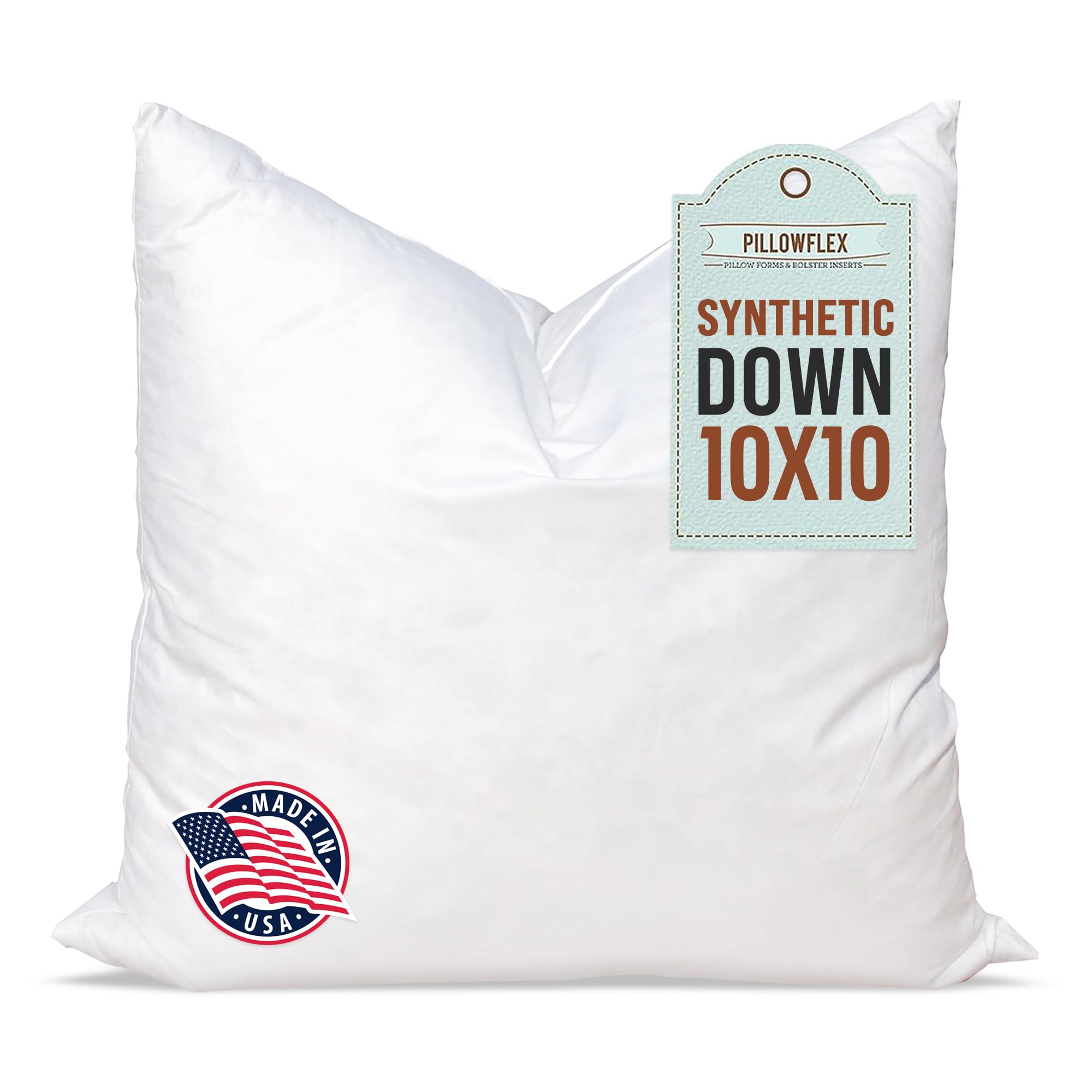 Pillowflex Synthetic Down Pillow Insert - 10x10 Down Alternative, Ultra Soft Throw Pillow, Small Sham Bed Sleeping Pillow - 1 Decorative Accent Form