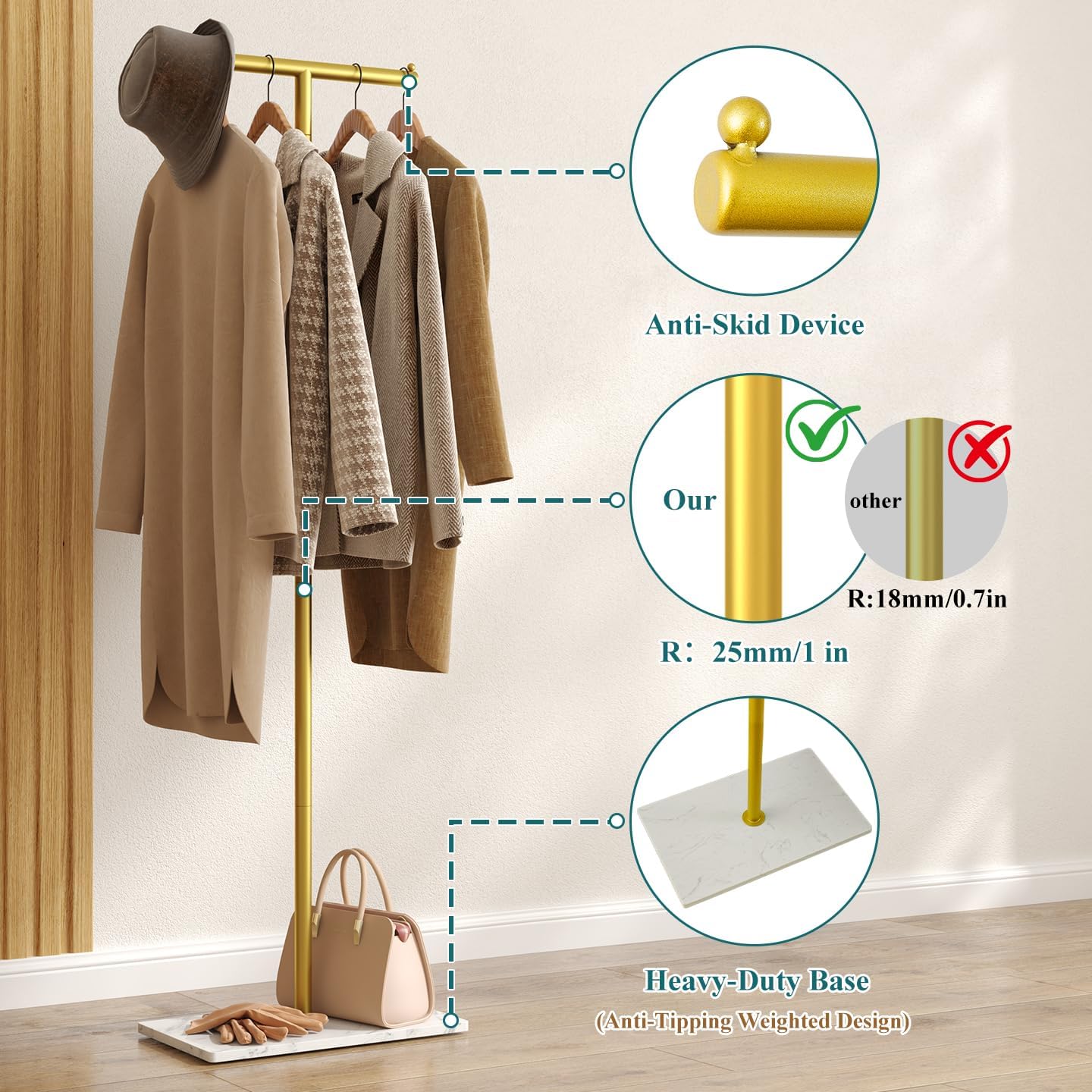 Modern Boutique Clothing Display Stand,67 Inch T-shaped Gold Coat Rack,Heavy Duty Large Clothes Display Rack
