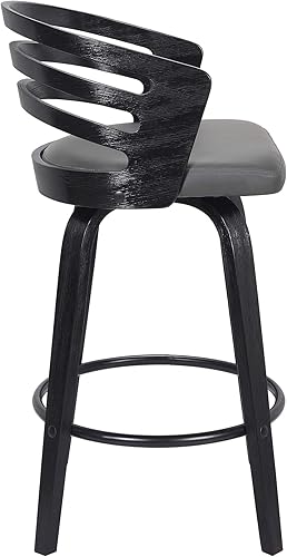 Miniatura 117 de Armen Living Jayden - Taburete de bar moderno giratorio de piel sintética gris y madera de nogal de 26 pulgadas para encimera de isla de cocina