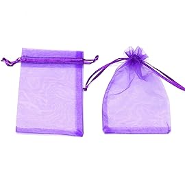 Bezall 50Pcs Purple Organza Bags, Mesh Halloween Favor Bags with Drawstring, Festival Party Gift Candy Jewelry Pouches (3.5x4.5 Inch)