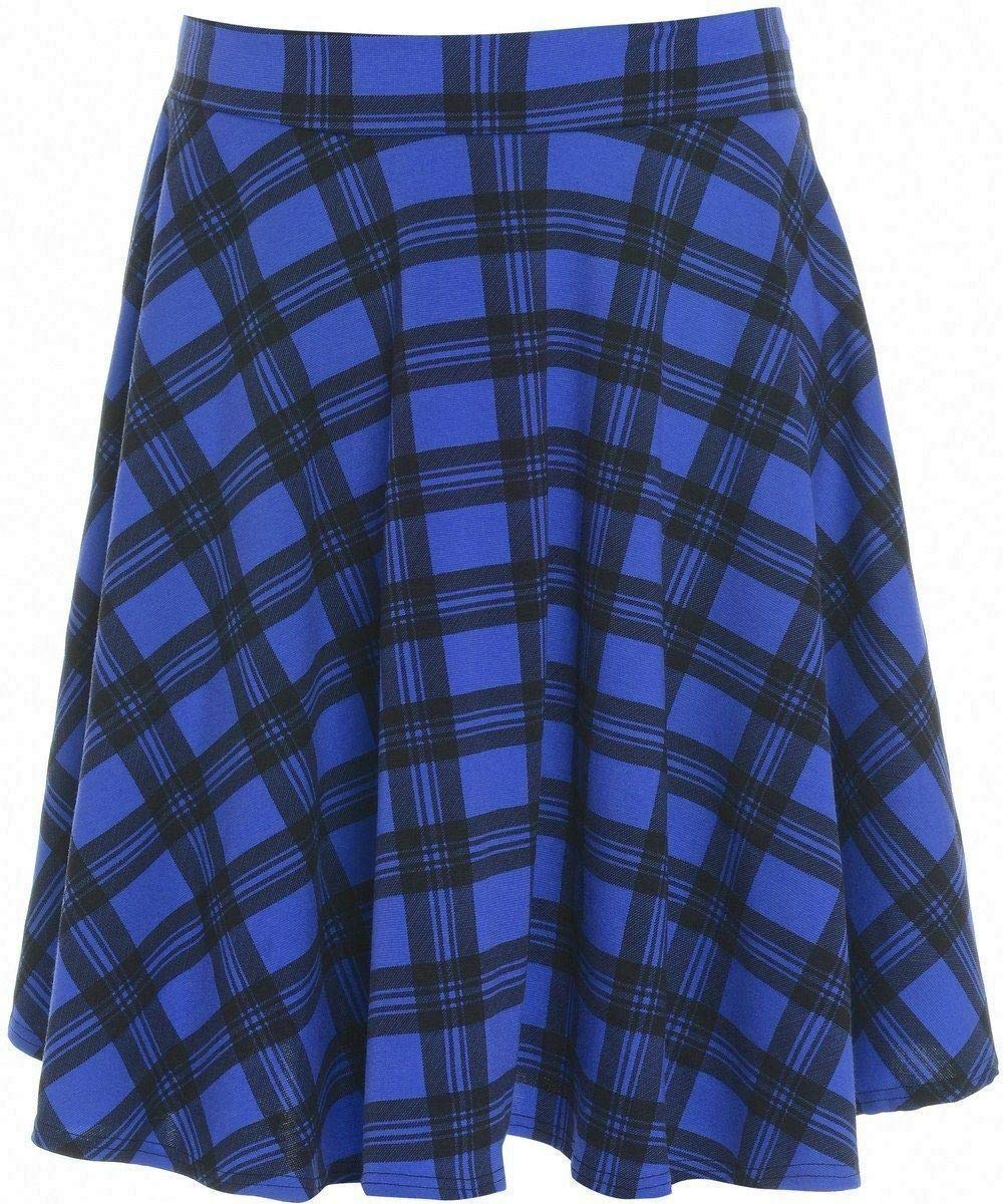 Fairy Boutique Women's Blue Tartan Elasticated Waistband Soft Stretch Skirt Knee Length Fla Swing Skater Midi Skirt