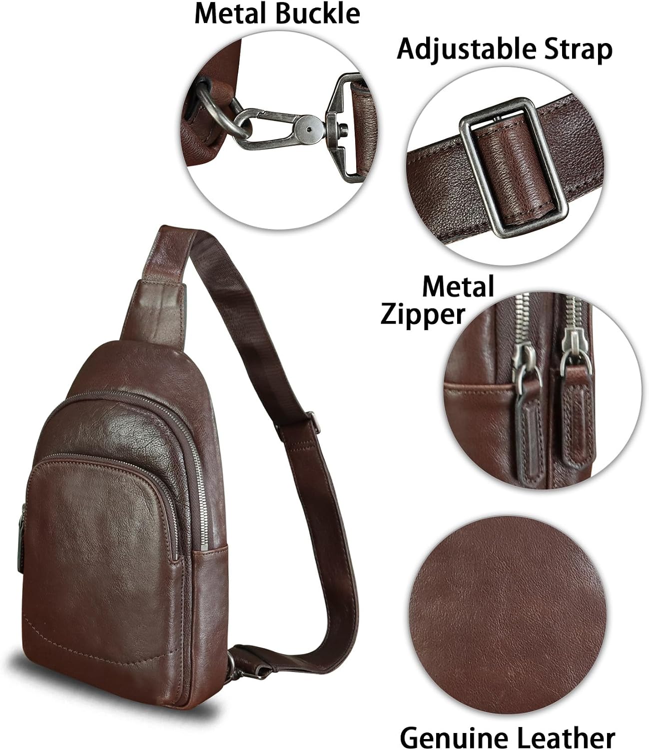 Genuine Leather Sling Bag for Women and Men - Vintage Sling Purse Backpack Shoulder Crossbody Chest Bag